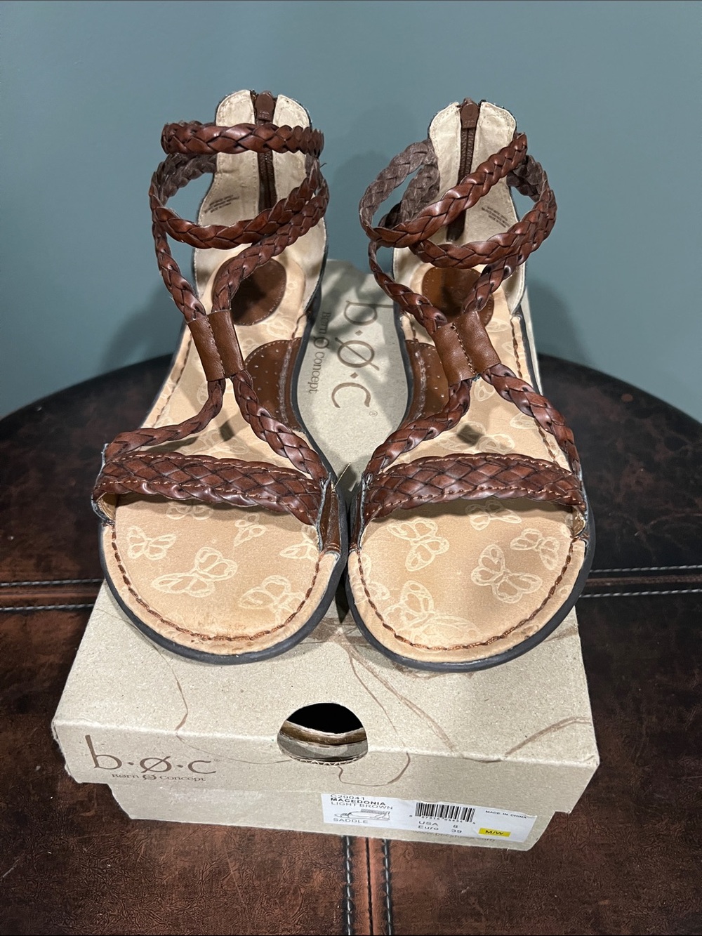boc Light Brown Saddle Braided Ankle Strap Sandals